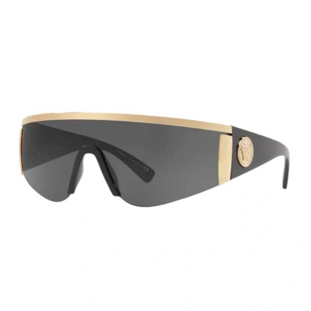Versace Tribute VE2197 Shield Sunglasses Gold Bar Visor 147 mm Unisex w/ Case